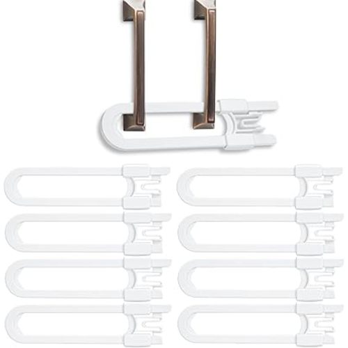 Vmaisi 8 Pack Baby Sliding Cabinet Locks - Adjustable U Shaped Child Safety Locks,Childproof Latches for Kitchen Bathroom Storage Cupboards Doors, Handles and Knobs White