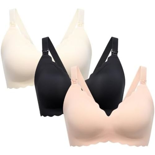 Momcozy Nursing Bras for Breastfeeding, Seamless Pregnancy Maternity Bra Wireless Classic Jelly Strip Support Nursing Bra
