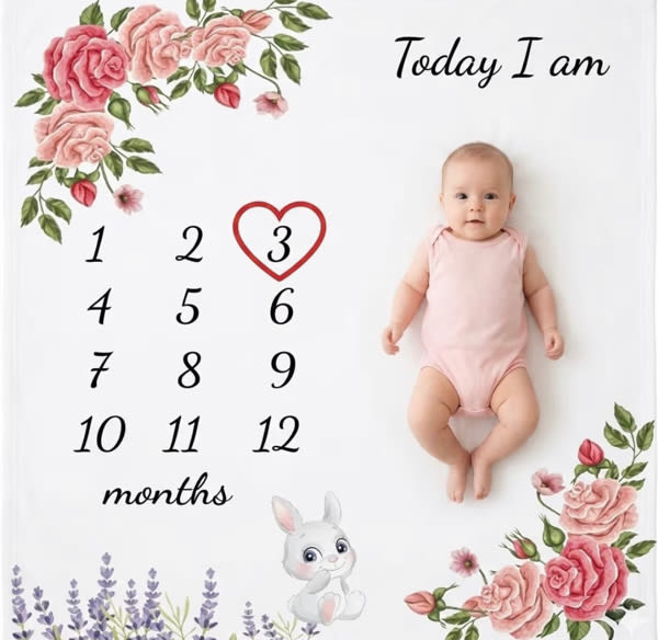 Amazon.com: vmaisi Baby Milestone Blanket for Girl, Monthly Growth Photo Blanket for Newborn Infant, Floral Nursery Swaddle Blanket (Flowers, Single Printed