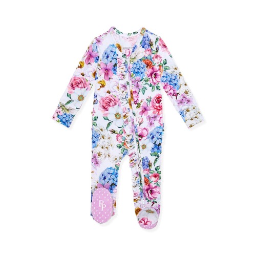 Cynthia Floral Ruffle Fitted Footie Pajamas, 0-3M