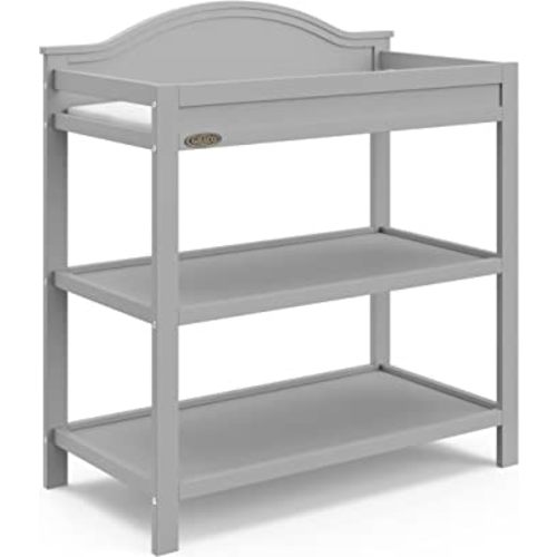 Graco Clara Changing Table (Pebble Gray) - GREENGUARD Gold Ceritifed, Includes Bonus Water-Resistant Changing Table Pad with Safety Strap, 2 Open Shelves
