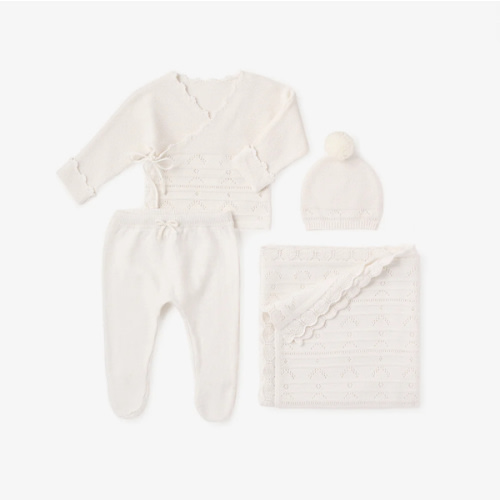 White Cashmere Pointelle Layette Set with Box – Elegant Baby