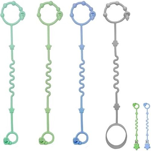 RTMOK Baby Toy Strap, Silicone Bottle Holding Clip, has 1 Toy Strap to Hold Bottles, 3 Toy Straps to Hold Any Toy, Plus 2 Free Silicone Pacifier Clips