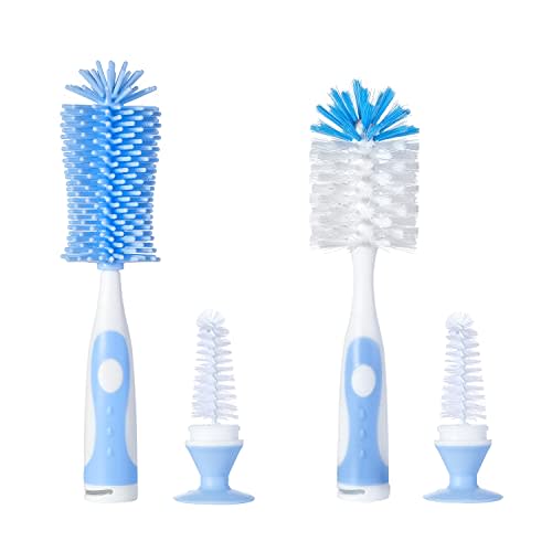 CHEMIMOSO Multifunctional Cleaning Brush, Baby Bottle Brush, Bottle Brush Cleaner (Rotate The Suction Cup to Obtain The Small Bristle Brushes) Set Z, Blue, Silicone and Nylon Brush