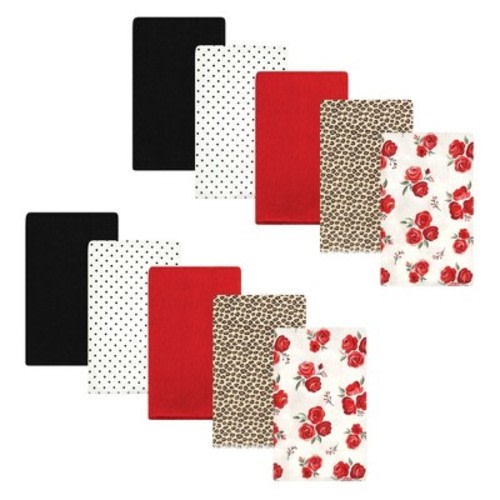 Hudson Baby Infant Girl Cotton Flannel Burp Cloths, Rose Leopard, One Size