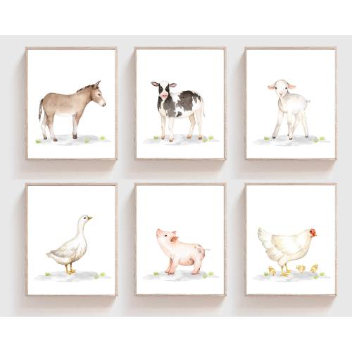 Farm animals print - Watercolor farm animals - Printable farm animals - Farm nursery decor - Farm nursery print - Set of 6 - Lamb Pig Cow