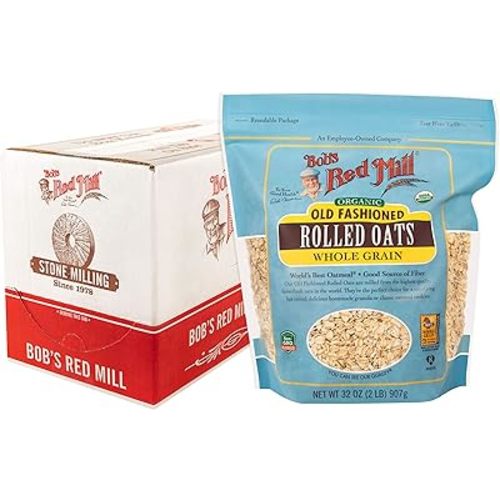 Bob's Red Mill Organic Old Fashioned Rolled Oats, 32oz (Pack of 4) - Non GMO, Whole Grain, Vegan, Kosher