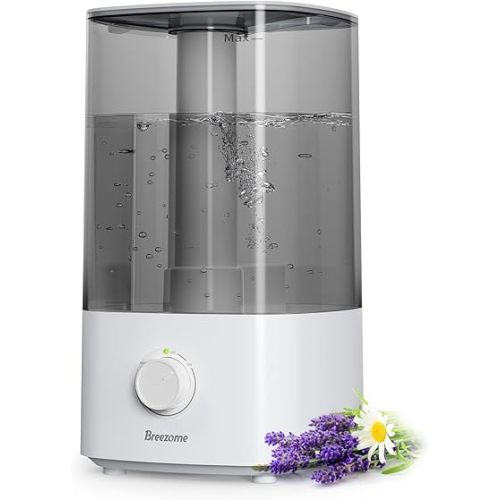 BREEZOME 4L Humidifiers for Bedroom, Essential Oil Diffuser, Top Fill Cool Mist Ultrasonic Humidifiers for Baby, Plants, Nursery, Humidifier for Large Room Last up to 50 Hours, Quiet Operation