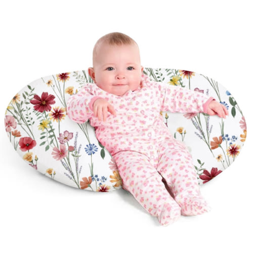 Little Grape Land Nursing Pillow for Infants, Breastfeeding Pillows, Baby Support Pillow for Nursing, Bottle Feeding, Tummy Time with Machine Washable Cover & Breathable Filling (Spring Flower)