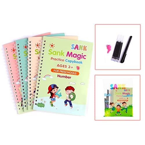 Sank Reusable Practice Copybook for Kids - The Print Handwiriting Workbook-Reusable Writing Practice Book (Four Books with Pen)