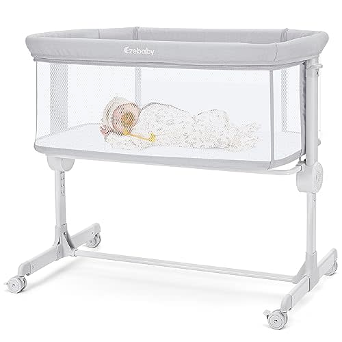 Ezebaby Baby Bassinet, Bedside Bassinet for Baby, Portable Baby Bassinets Bedside Sleeper for Newborn Baby Infants with Adjustable 7 Heights and All Mesh Sides, Mattress & Sheet Included