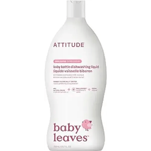 ATTITUDE Baby Dish Soap and Bottle Cleaner, EWG Verified Dishwashing Liquid, No Added Dyes or Fragrances, Tough on Milk Residue and Grease, Vegan, Unscented, 23.7 Fl Oz