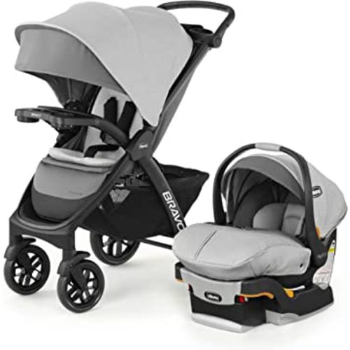Chicco Bravo LE Trio Travel System, Bravo LE Quick-Fold Stroller with KeyFit 30 Zip Infant Car Seat, Car Seat and Stroller Combo | Driftwood/Grey