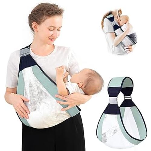 Baby Sling Carrier, Adjustable Baby Holder Carrier, Baby Half Wrapped Sling Hip Carrier, One Shoulder Labor-Saving, Lightweight Breathable Mesh Fabric for Newborn to Toddler Up to 45 lbs (Green)