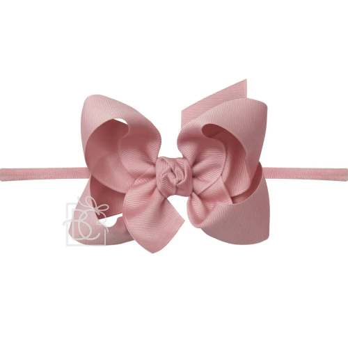Nylon Headband with Large Bow in Mauve