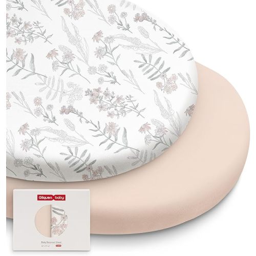 Gllquen Baby Bassinet Sheets 2 Pack, 100% Organic Cotton Bassinet Fitted Sheets for Girls Boys, Soft & Breathable Unisex Baby Mattress Sheet for Standard Bassinets 33"x17"(Lineage of Bloom)