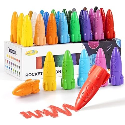 JUPITEARTH 24 Colors Crayons for Toddlers, Non-Toxic Washable Rocket Crayons, Easy-to-Hold Coloring Gifts & Mess-Free Art Supplies for Little Hands