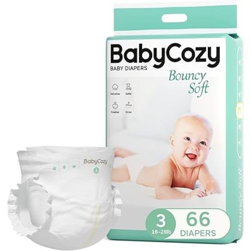 Baby Diapers Size 3(16-28lb),66 Count Babycozy Dry Disposable Diapers,Bouncy Soft Diapers Hypoallergenic Without Chlorine, Eco Friendly,Stop Overnight Diapers Leak