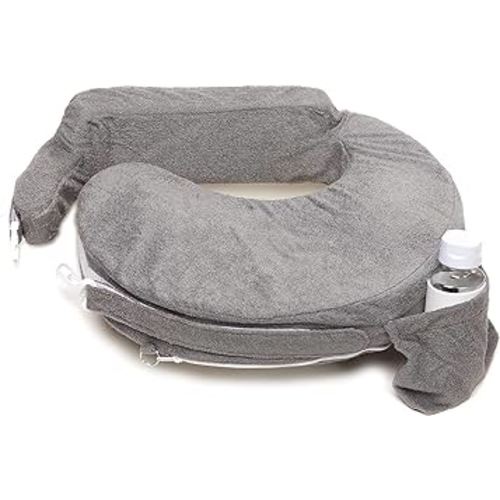 My Brest Friend Deluxe Nursing Pillow for Breastfeeding & Bottle Feeding, Enhanced Posture Support, Double Straps & Removable Extra Soft Slipcover, Evening Grey