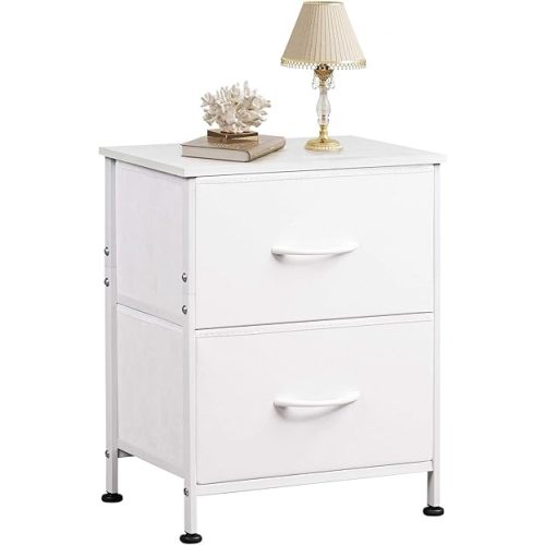 WLIVE White Nightstand, 2 Drawer Dresser for Bedroom, Small Night Stand with Fabric Drawers, Bedside Furniture, End Table for Bedroom, Closet, Entryway, College Dorm