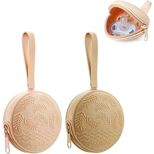 PandaEar Silicone Pacifier Holder Case for Diaper Bag, 2 Pack Baby Pacifier Case Binky Holder, Portable Pacifier Cover Pouch Organizer Bag, BPA-Free Pacifier Travel Case for Boys & Girls