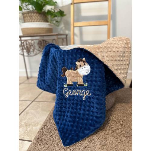 Personalized Horse Baby Blanket | Embroidered Minky Crib Bedding | Animal Nursery Decor | Newborn Gifts