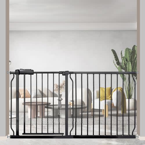 Vothco Baby Gates Extra Wide 57.5-62 Inch Large Baby Gates for Stairs Tension Pet Dog Gates Indoor for Doorways No Drilling Pressure Mounted Pet Gates for Kids