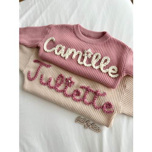 Oversized knit sweater hand Embroidered baby toddler clothing Monthly milestone outfit personalized custom year round best newborn gift