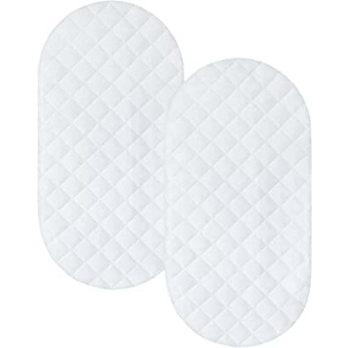 Bassinet Mattress Pad Cover 2 Pack Quilted Bassinet Mattress Protector Waterproof Bassinet Sheets (32"x17") for Boys & Girls, Fit for Hourglass/Oval Bassinet Mattress, White