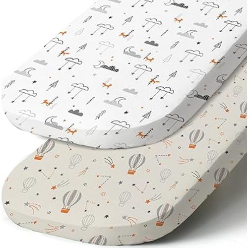 Stretch Fitted Bassinet Sheet Set BROLEX 2 Pack Cradle Sheets for Bassinet Pad/Mattress,Unisex Boys Girls,Ultra Soft,Starsmoon Balloon