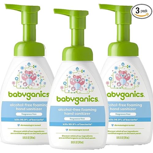 Babyganics Foaming Pump Hand Sanitizer, Alcohol Free, Fragrance Free, Kills 99.9% of Common Bacteria, Moisturizing, 8.45 Fl Oz (Pack of 3)