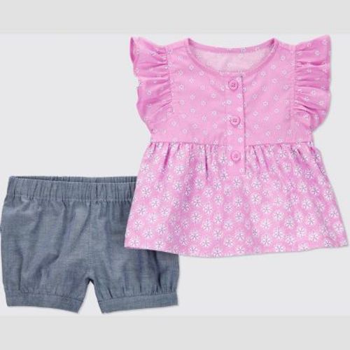 Carter's Just One You®️ Baby Girls' Geo Floral Top & Bottom Set - Pink Newborn