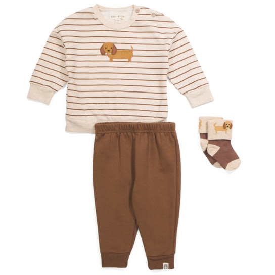 Puppy Stripe Top And Cozy Pants Set