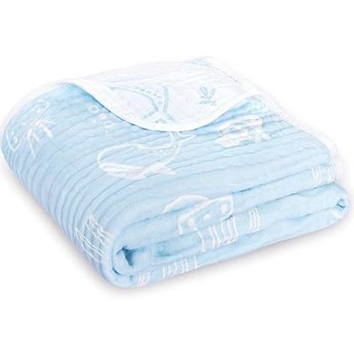 BOPRIO Muslin Baby Blanket Ultra Soft and Lightweight Versatile Swaddle and Bed Blanket for Baby Toddler Essentials Infant Shower Items, 43 x 43 Inch (Blue Ocean)