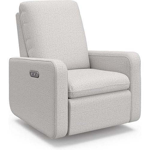 Graco Teddi Power Recliner Swivel Glider (Steel Basketweave) – Electronic Power Recline, USB-A & USB-C Charger, Premium Cushioning & Comfort