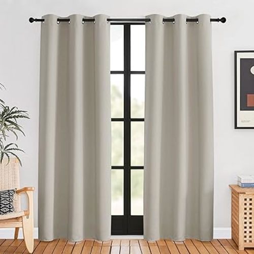 NICETOWN Blackout Curtains for Bedroom, Natural, 42 W by 80 L, Set of 2, Thermal Insulated Curtains & Drapes with Grommet Top for Living Room, Privacy Window Treatment Draperies