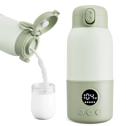 Portable Bottle Warmer for Travel,Formula Container to Go 12.8oz Baby Bottle Warmer with 2-Min Fast Heating,Milk Warmer for Baby Travel Essential with Long Time Keep Warm Function