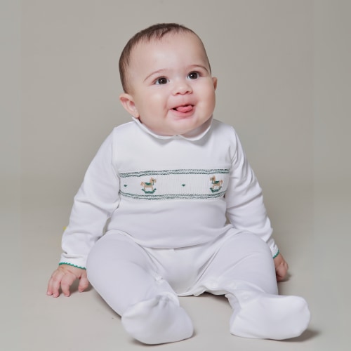 Green Rocking Horses Smocked Footie - 0M