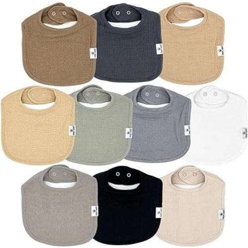 DiaperSquad's 10-Pack Baby Bibs for Drooling and Teething, Bibs for Boys, Baby Girl - Solid Cotton Baby Drool Bibs