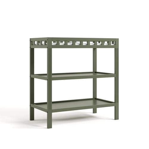 Storkcraft Morningside Changing Table (Olive) – GREENGUARD Gold Certified Baby Changing Table, Includes Waterproof Diaper Changing Pad, Easy 30-Minute Assembly, 2 Open Shelves for Storage