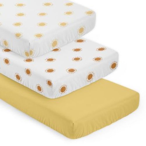 Sweet Jojo Designs Boy, Girl, Unisex/Gender Neutral Fitted Crib Sheets Boho Sun Yellow and White 3pc