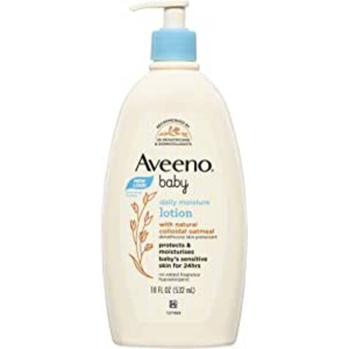 Amazon.com: Aveeno Baby Daily Moisture Moisturizing Lotion for Delicate Skin with Natural Colloidal Oatmeal & Dimethicone, Hypoallergenic, Fragrance-, Phthalate- & Paraben-Free, 18 fl. oz (Package may vary) : Baby