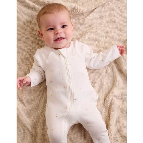 White Bear 4 Pack Zip Growsuit - Baby Growsuits - Purebaby - Purebaby