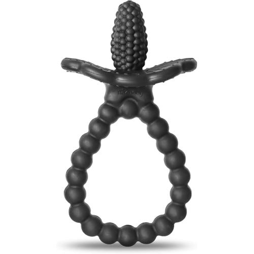 RaZbaby Silicone Baby Teether, BerryBumps Textured Silicone Soothes Babies’ Sore Gums, Infant Front and Back Teething Relief Toy, BPA Free, Easy-to-Hold, RaZberry Plus Fruit Shape, 3M+ – Black