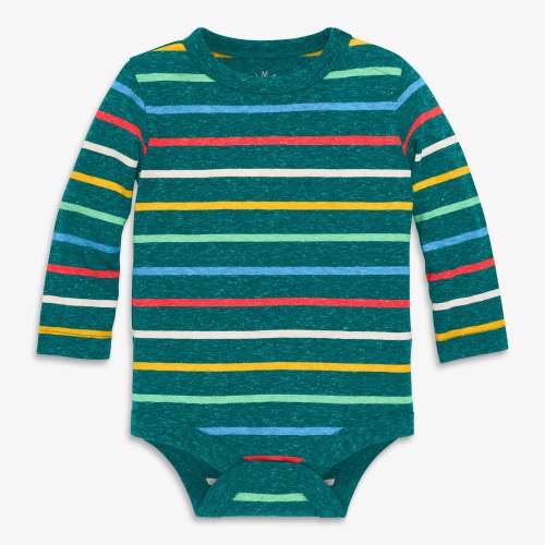 Heathered long sleeve babysuit in rainbow stripe | Primary.com