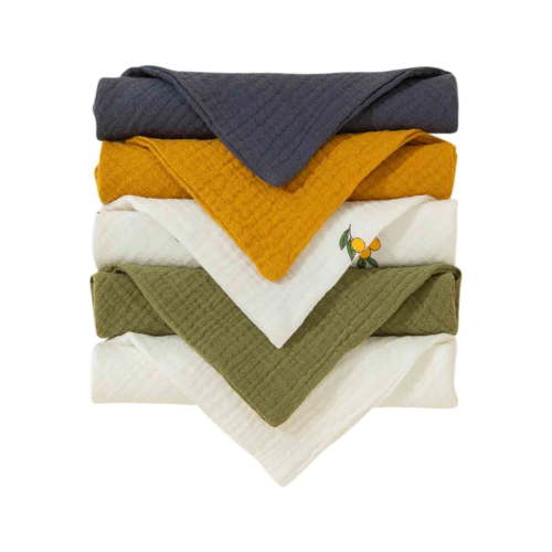 5Pcs Snap Muslin Cotton Bibs for Baby, Machine Washable Adjustable Burp Cloths with 6 Absorbent Soft Layers for Infant Newborn Toddler Drooling Feeding and Teething