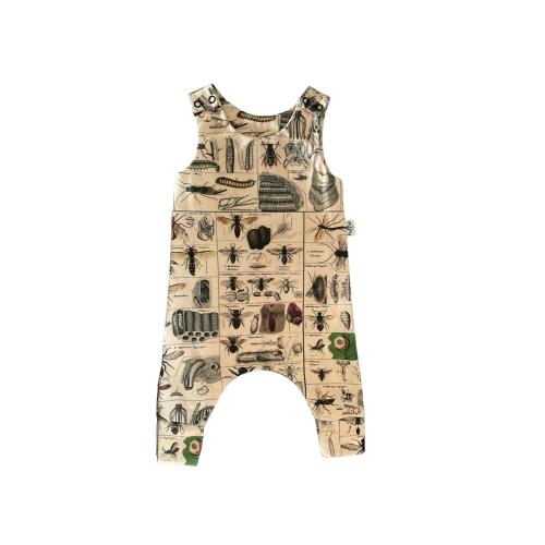 3-6 months READY to SHIP Baby romper with historical print of insects, organic baby clothes,bugs toddler harem jumpsuit, kids playsuit