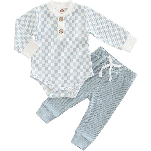 Newborn Baby Boy Girl Clothes Ribbed Knitted Cotton Long Sleeve Romper Long Pants Solid Color Fall Winter Outfits