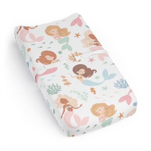 Sweet Jojo Designs Girl Changing Pad Sheet Mermaids Pink Blue and Orange