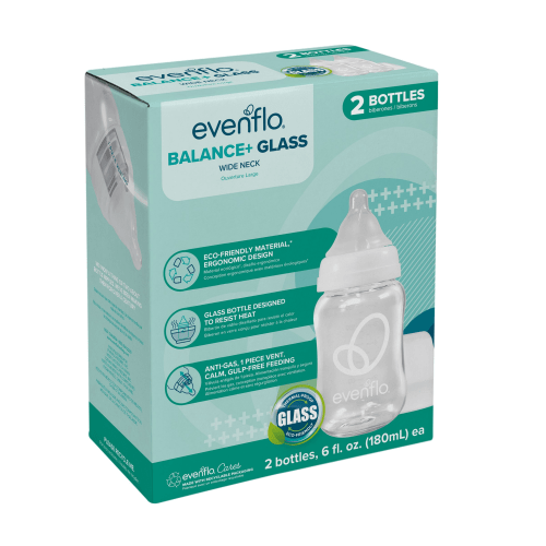 Evenflo Balance+ Wide Glass Bottle 6oz 2pk